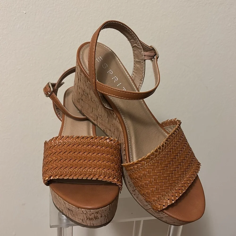Esprit Brown Leather Sandals with Woven Detail
